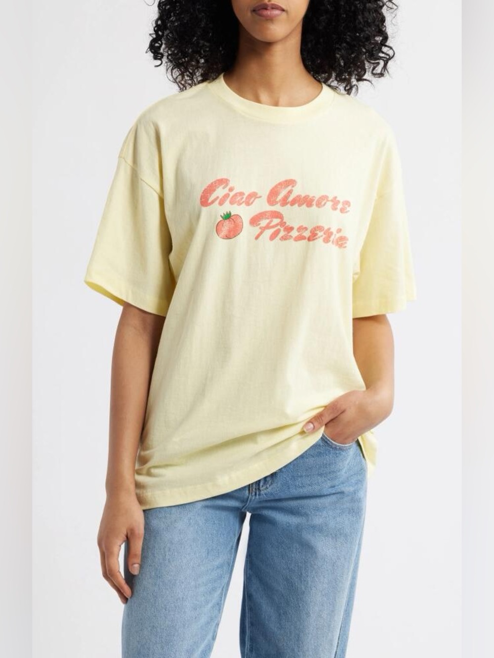 Golden Hour • NWT Yellow 'Ciao Amore Pizzeria' Graphic Tee PTP 23”